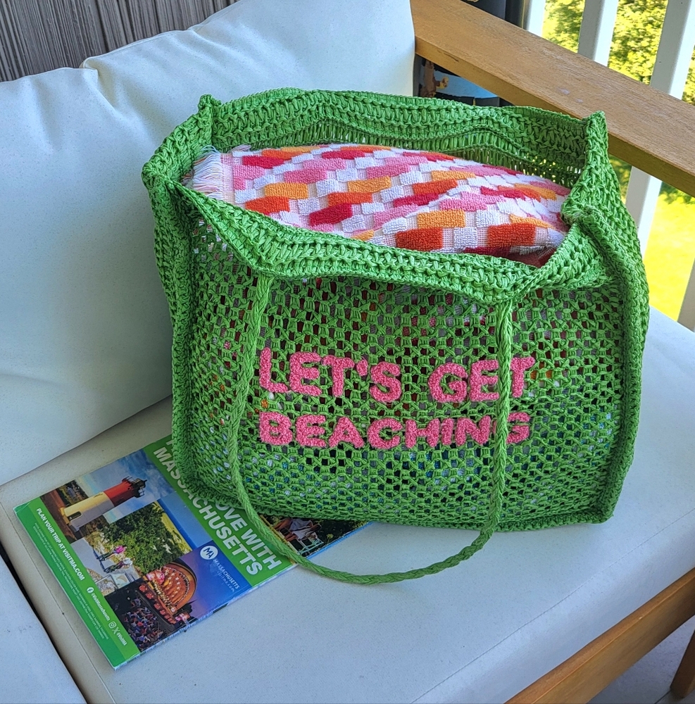 Green Beach Tote Bag/ Graphic Print Beach Tote/ Fun Beach Pool Bag/ Green Bag